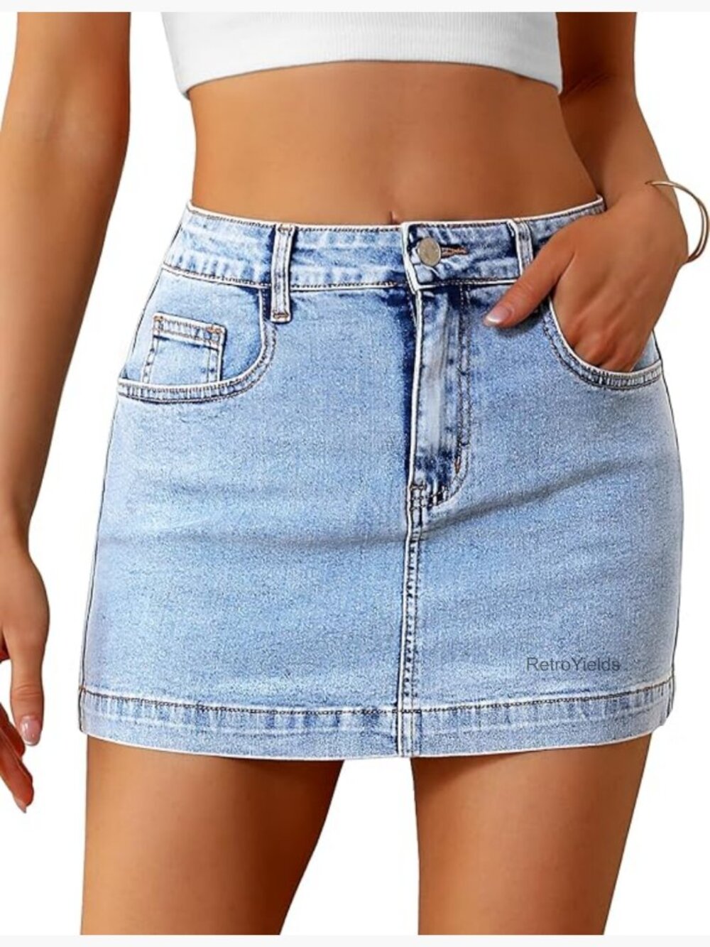 High Waisted Denim Skort with Pockets Slim Fit Mini Jean Skirt